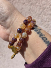 Load image into Gallery viewer, CZ Crystal Center on Caramel Mystic Agate Beaded Stretch Bracelet - Stash