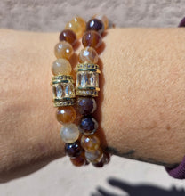 Load image into Gallery viewer, CZ Crystal Center on Caramel Mystic Agate Beaded Stretch Bracelet - Stash