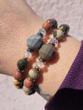 Load image into Gallery viewer, Faceted Grey Moonstone on Ocean Jasper Beaded Stretch Bracelet - Stash