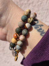 Load image into Gallery viewer, Faceted Grey Moonstone on Ocean Jasper Beaded Stretch Bracelet - Stash