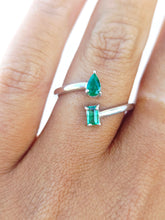 Load image into Gallery viewer, Double Emerald Bypass Ring - 14K White Gold