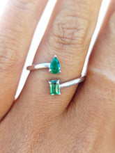 Load image into Gallery viewer, Double Emerald Bypass Ring - 14K White Gold