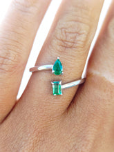 Load image into Gallery viewer, Double Emerald Bypass Ring - 14K White Gold