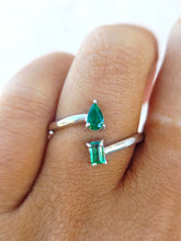Load image into Gallery viewer, Double Emerald Bypass Ring - 14K White Gold