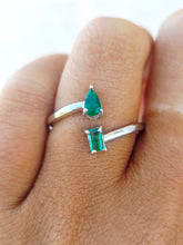 Load image into Gallery viewer, Double Emerald Bypass Ring - 14K White Gold