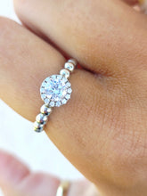 Load image into Gallery viewer, CZ and Beaded Silver Ring