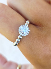 Load image into Gallery viewer, CZ and Beaded Silver Ring