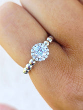 Load image into Gallery viewer, CZ and Beaded Silver Ring