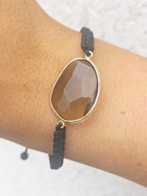 Load image into Gallery viewer, Smokey Gray Crystal on Black Macrame Bracelet