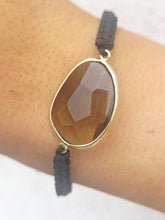 Load image into Gallery viewer, Smokey Gray Crystal on Black Macrame Bracelet