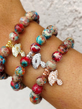 Load image into Gallery viewer, Mushroom Charm on Red/Turquoise Beaded Bracelet - Elena Michele