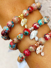Load image into Gallery viewer, Mushroom Charm on Red/Turquoise Beaded Bracelet - Elena Michele