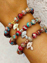 Load image into Gallery viewer, Mushroom Charm on Red/Turquoise Beaded Bracelet - Elena Michele