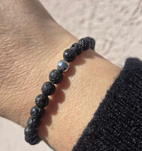Load image into Gallery viewer, Essential Oil Black Lava Stone w/ Silver Beaded Bracelet