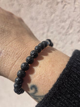 Load image into Gallery viewer, Essential Oil Black Lava Stone w/ Silver Beaded Bracelet