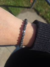 Load image into Gallery viewer, Essential Oil Black Lava Stone w/ Silver Beaded Bracelet