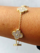 Load image into Gallery viewer, Pave CZ Clover Station Bracelet - Gold Plated Sterling Silver