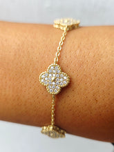 Load image into Gallery viewer, Pave CZ Clover Station Bracelet - Gold Plated Sterling Silver