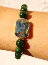 Load image into Gallery viewer, Green AB Rectangle Crystal on Green Jade Beaded Bracelet - Elena Michele