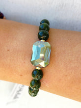 Load image into Gallery viewer, Green AB Rectangle Crystal on Green Jade Beaded Bracelet - Elena Michele