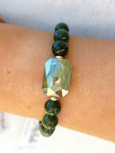 Load image into Gallery viewer, Green AB Rectangle Crystal on Green Jade Beaded Bracelet - Elena Michele
