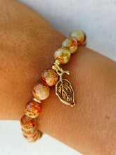 Load image into Gallery viewer, Enamel Leaf on Autumn Marble Glass Beaded Bracelet - Elena Michele