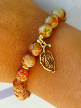 Load image into Gallery viewer, Enamel Leaf on Autumn Marble Glass Beaded Bracelet - Elena Michele