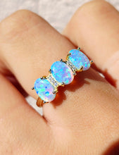 Load image into Gallery viewer, Three Oval Stone Blue Opal Ring - Gold Plated Sterling Silver