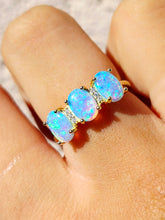 Load image into Gallery viewer, Three Oval Stone Blue Opal Ring - Gold Plated Sterling Silver