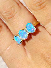 Load image into Gallery viewer, Three Oval Stone Blue Opal Ring - Gold Plated Sterling Silver