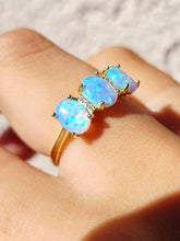 Load image into Gallery viewer, Three Oval Stone Blue Opal Ring - Gold Plated Sterling Silver