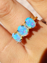 Load image into Gallery viewer, Three Oval Stone Blue Opal Ring - Gold Plated Sterling Silver