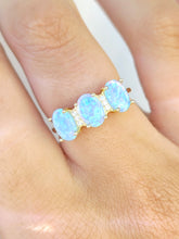 Load image into Gallery viewer, Three Oval Stone Blue Opal Ring - Gold Plated Sterling Silver