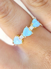 Load image into Gallery viewer, Three Heart Stone Blue Opal Ring - Gold Plated Sterling Silver
