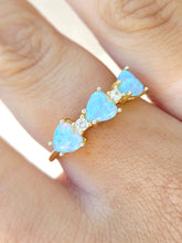 Load image into Gallery viewer, Three Heart Stone Blue Opal Ring - Gold Plated Sterling Silver