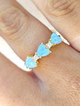Load image into Gallery viewer, Three Heart Stone Blue Opal Ring - Gold Plated Sterling Silver