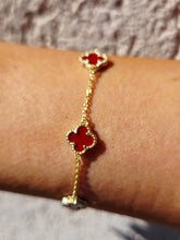 Load image into Gallery viewer, Mini Red Clover Station Bracelet - Gold Plated Sterling Silver