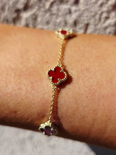 Load image into Gallery viewer, Mini Red Clover Station Bracelet - Gold Plated Sterling Silver