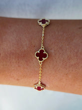 Load image into Gallery viewer, Mini Red Clover Station Bracelet - Gold Plated Sterling Silver