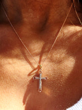 Load image into Gallery viewer, Rose &amp; White Gold Cross on Rose Gold Cable Chain - 14K