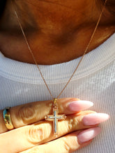 Load image into Gallery viewer, Rose &amp; White Gold Cross on Rose Gold Cable Chain - 14K