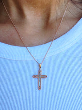 Load image into Gallery viewer, Rose &amp; White Gold Cross on Rose Gold Cable Chain - 14K