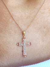 Load image into Gallery viewer, Rose &amp; White Gold Cross on Rose Gold Cable Chain - 14K