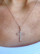 Load image into Gallery viewer, Rose &amp; White Gold Cross on Rose Gold Cable Chain - 14K
