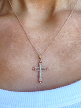 Load image into Gallery viewer, Rose &amp; White Gold Cross on Rose Gold Cable Chain - 14K
