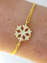 Load image into Gallery viewer, Double-Strand Chain w/Center CZ Snowflake Bracelet - Gold Plated