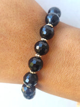 Load image into Gallery viewer, Black &amp; Gold Beaded Stretch Bracelet