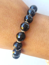 Load image into Gallery viewer, Black &amp; Gold Beaded Stretch Bracelet