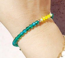 Load image into Gallery viewer, Green Stash Skinny with Yellow Center Stretch Bracelet