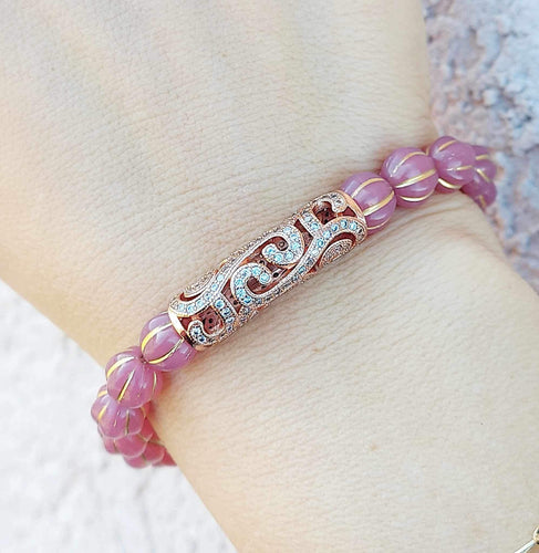 Rose Gold Filigree Pave with Pink Washed Opal Melon Beads Bracelet - Special Edition Stash